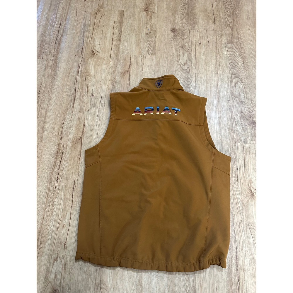 Ariat Men's Large Brown Softshell Vest Full Zip Embroidered Logo Western